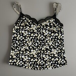 Abercrombie & Fitch Floral Cami Top Lace Trim Black Yellow‎ Cute Tank Size S